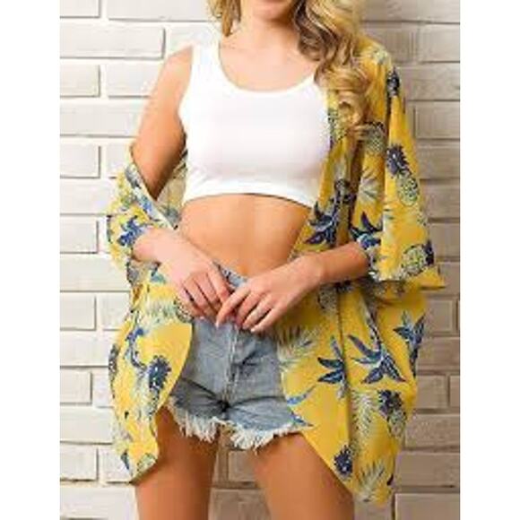 New Floral Pineapple Kimono Duster Cardigan Lightweight & Stylish Med - Picture 1 of 8